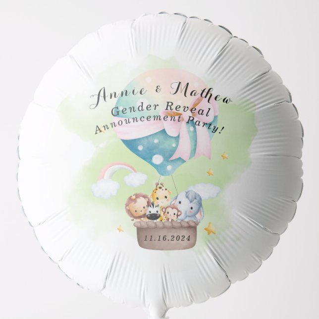 Gender Reveal in Sage Baby Animals Safari Helium  Balloon (Front)
