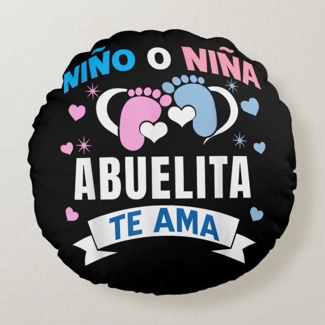 Gender Reveal in Spanish Round Pillow (Front)