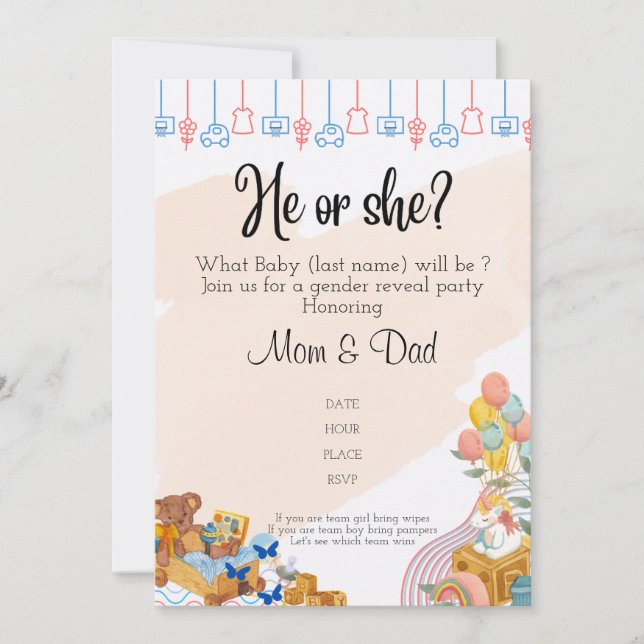 Gender reveal invitation (Front)