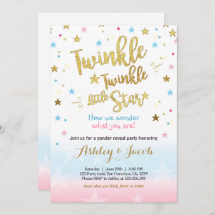 Gender reveal invitation Baby shower Moon Stars 