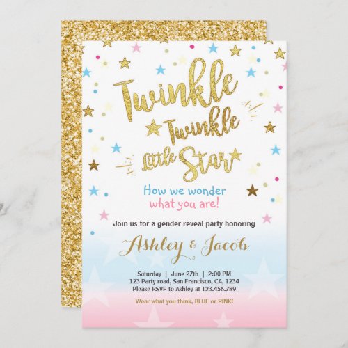 Gender reveal invitation Baby shower Stars Moon