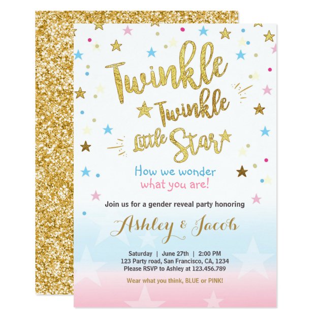 Gender Reveal Invitation Baby Shower Twinkle Star
