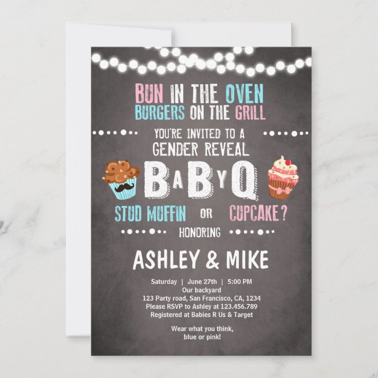 Gender Reveal Invitation BabyQ BBQ Couples Shower | Zazzle