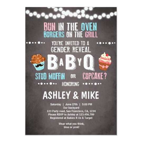 gender reveal invitation babyq bbq couples shower zazzle com