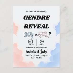 Gender Reveal Invitation Boy or Girl Cloud Postcard