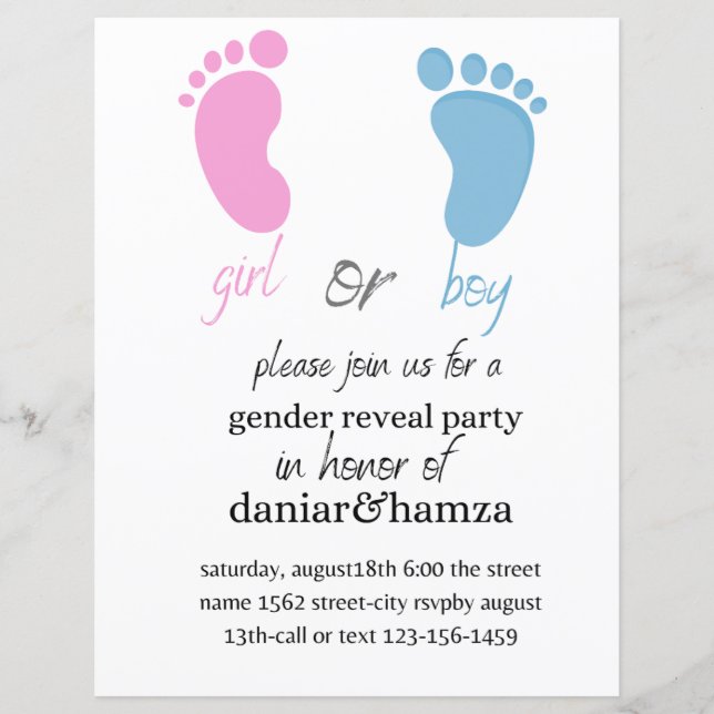 gender reveal invitation, boy or girl, invite (Front)