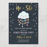 Gender Reveal Invitation Cloud Rain Drops Colors