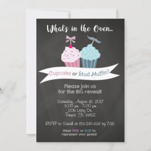 Gender Reveal Invitation Cupcake or Stud Muffin