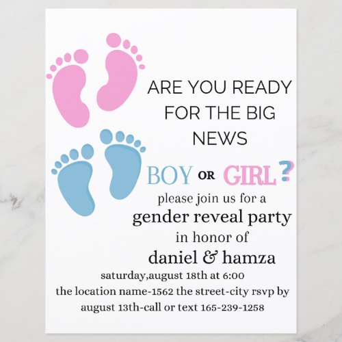 gender reveal invitation he or she invite feet