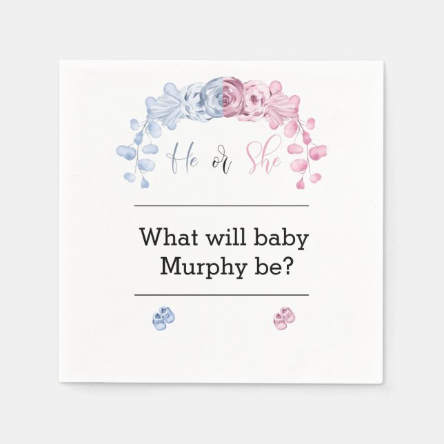 Gender reveal invitation, He or she  Napkins (Front)