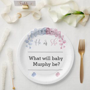 Gender reveal invitation, He or she Paper Plates
