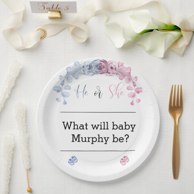 Gender reveal invitation, He or she Paper Plates (Wedding)