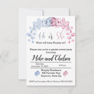 Gender reveal invitation, He or she Thank You Card