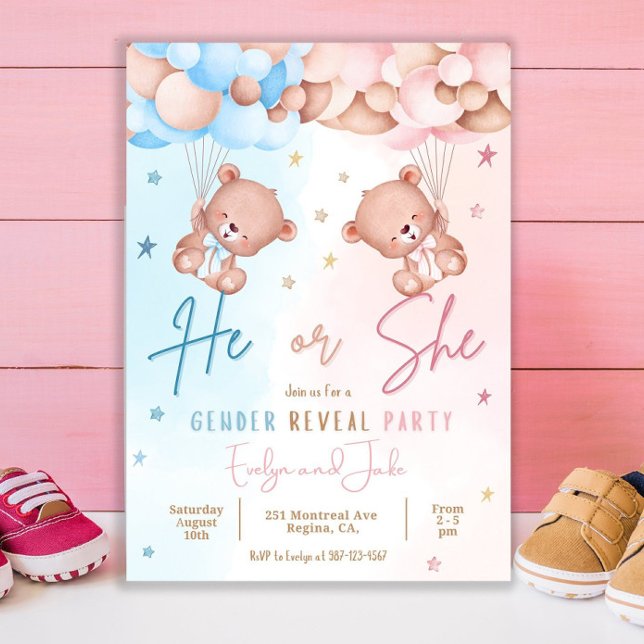 Gender Reveal Invitation Invite Teddy Bear Idea  (Creator Uploaded)