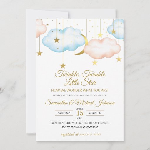 Gender Reveal Invitation, Moon and Stars Invitation | Zazzle