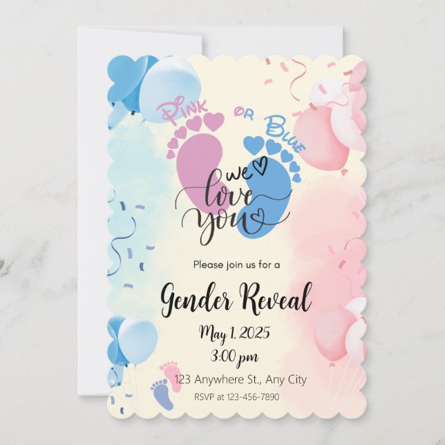 Gender Reveal Invitation Pink or Blue (Front)