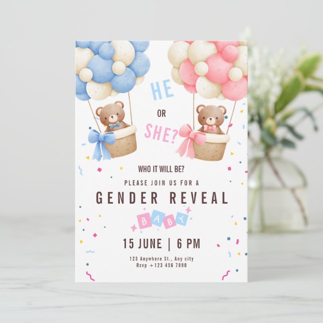 Gender Reveal Invitation Teddy Bear Gender Reveal  (Standing Front)