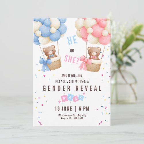 Gender Reveal Invitation Teddy Bear Gender Reveal 