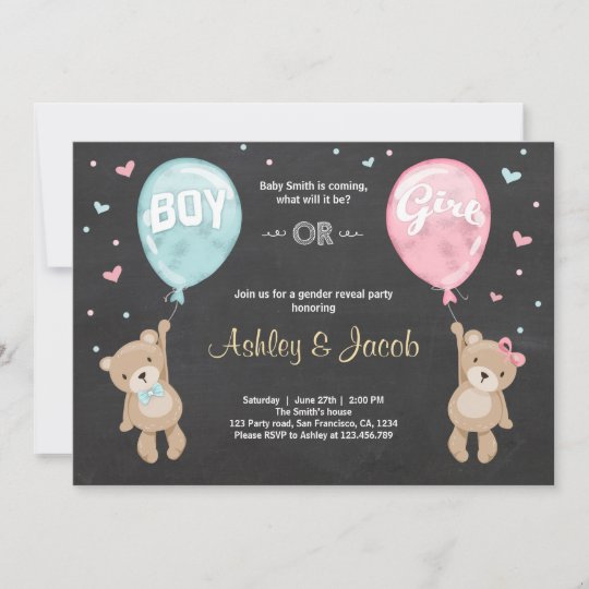 Gender reveal invitation Teddy bears Boy or Girl