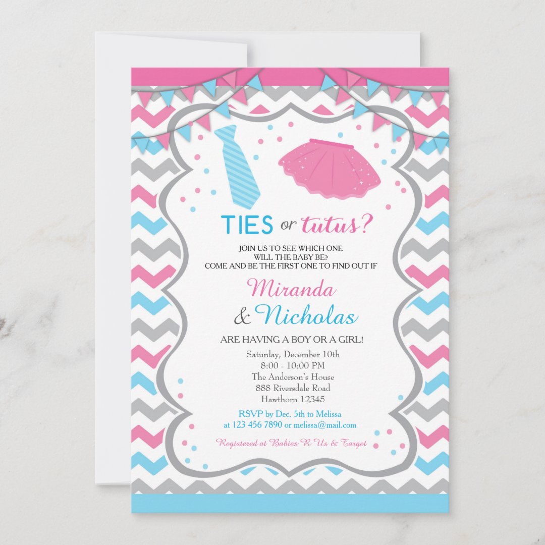 Gender Reveal Invitation / Ties Or Tutus Invite Zazzle
