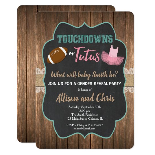 Gender reveal invitation touchdown or tutus | Zazzle.com