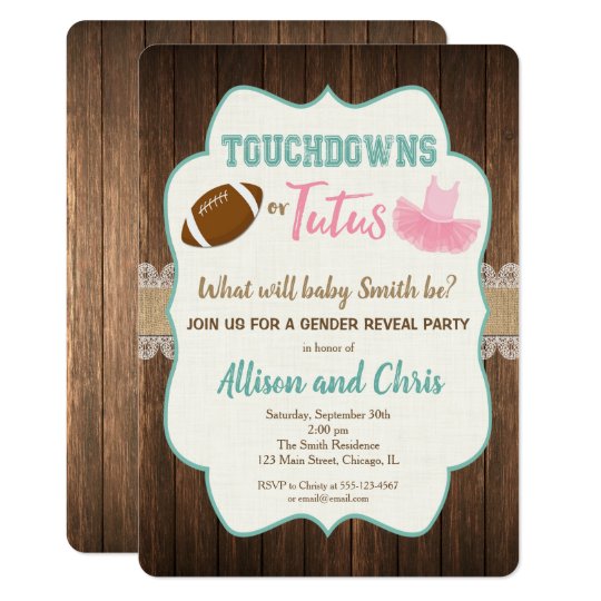 Gender reveal invitation touchdown or tutus | Zazzle.com