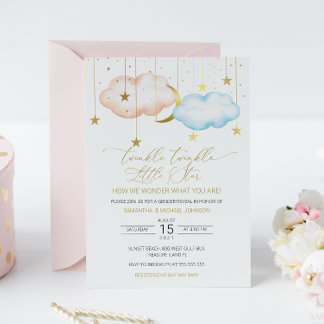 Gender Reveal Invitation, Twinkle Little Star Inv Invitation