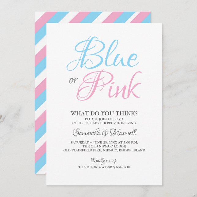Gender Reveal Invite Blue or Pink (Front/Back)