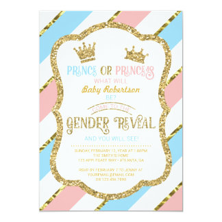 Gender Reveal Invite, Prince, Princess, Faux Gold Card