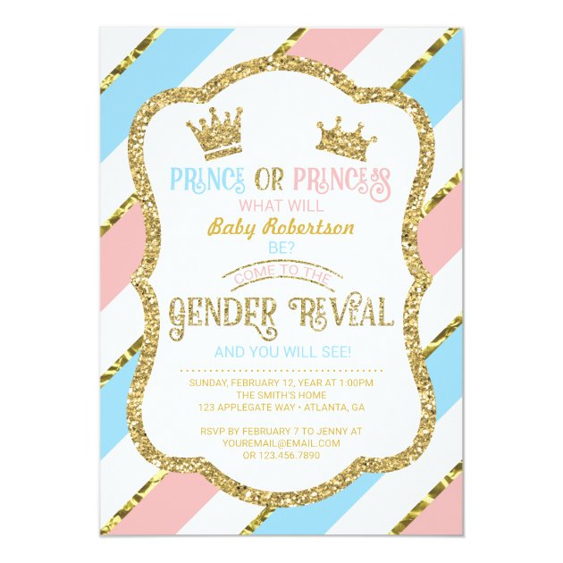 Gender Reveal Invite, Prince, Princess, Faux Gold Invitation