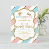 Gender Reveal Invite, Prince, Princess, Faux Gold Invitation (Standing Front)