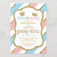 Gender Reveal Invite, Prince, Princess, Faux Gold Invitation