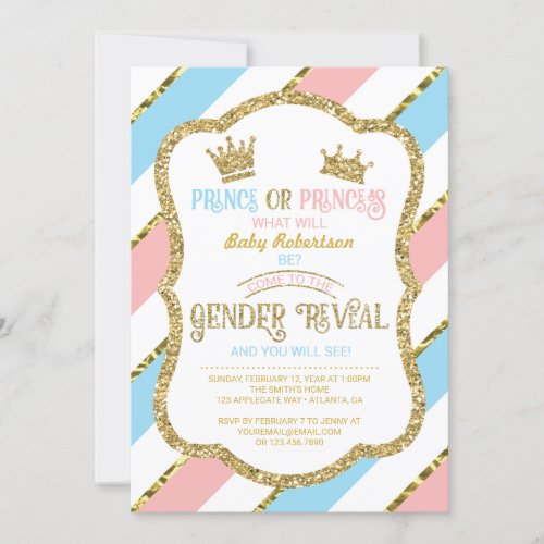 Gender Reveal Invite Prince Princess Faux Gold Invitation