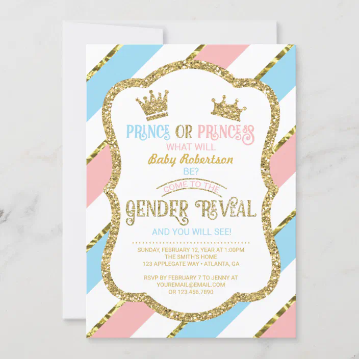 10 Personalised Gender Reveal Baby Shower Invitations Invites Princess Prince