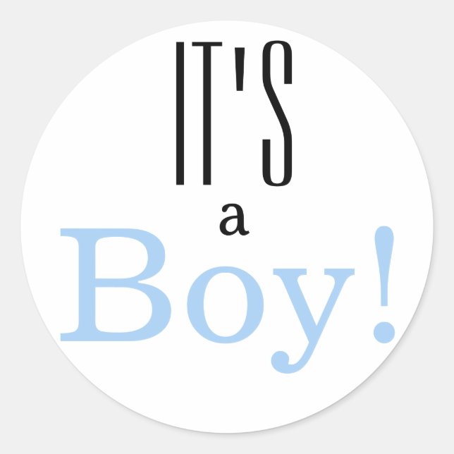 Gender Reveal It's a Boy! Classic Round Sticker (Front)