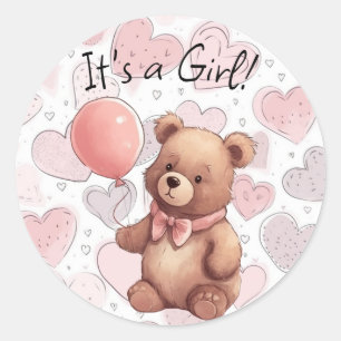 Gender Reveal It's a Girl Pink Classic Round Sticker