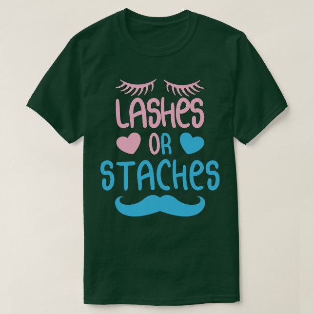 Gender Reveal Lashes or Staches T-Shirt (Design Front)