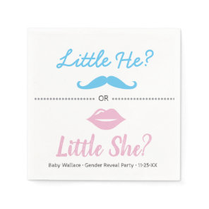 Gender Reveal, Little He Little She, Lips Mustache Napkins