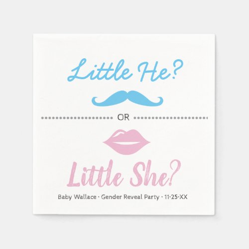 Gender Reveal Little He Little She Lips Mustache Napkins