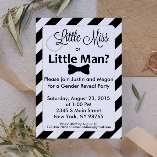 Gender Reveal Little Miss or Little Man Invitation