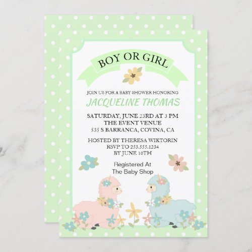 Gender Reveal Llama Baby Shower Invitation