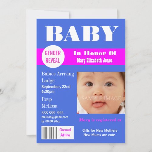 Gender reveal magazine photo PERSONALIZE Custom Invites