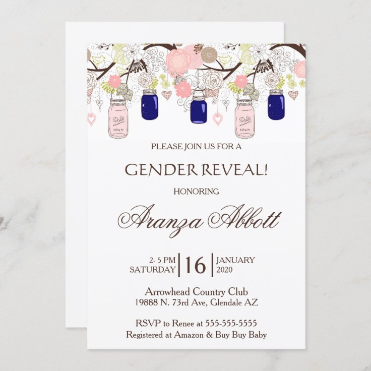 Gender Reveal Mason Jars Baby Shower Invite | Zazzle