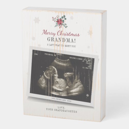 Gender Reveal Merry Christmas Grandma Ultrasound Wooden Box Sign