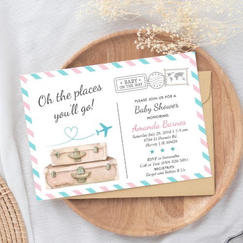 Gender Reveal Neutral Travel Baby Shower Sprinkle Invitation