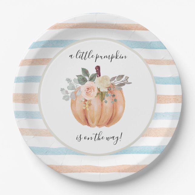 Gender Reveal Our Little Pumpkin is On The Way  Paper Plates (Front)