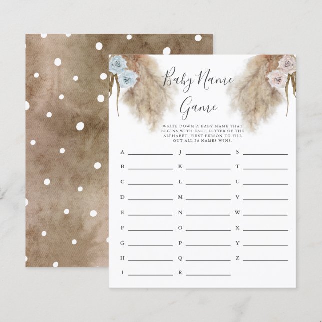 Gender Reveal Pampas Grass Baby Name Shower Game  (Front/Back)