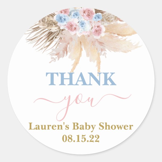 Gender Reveal Pampas Grass Round Sticker (Front)