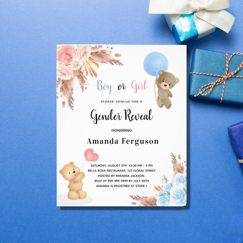 Gender reveal pampas grass teddy bear budget flyer