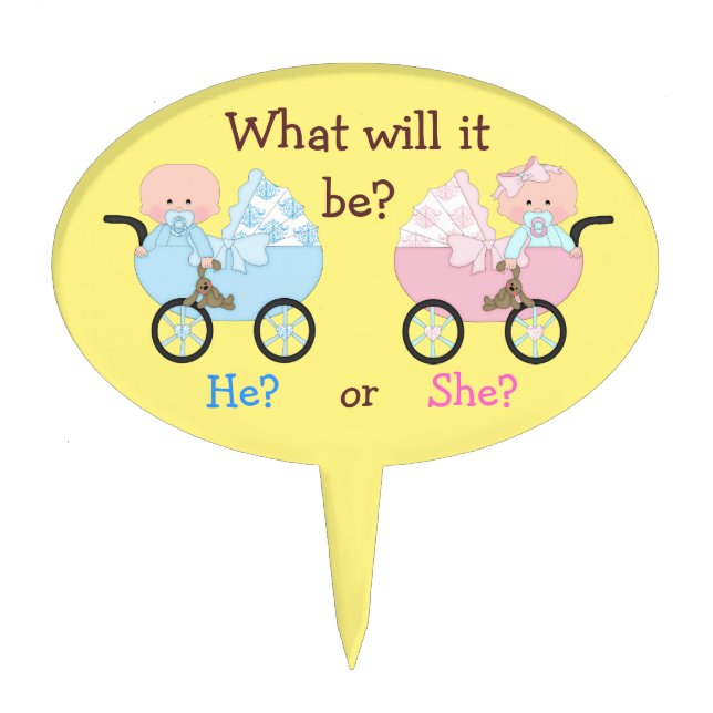 Gender Reveal Party Babies in Strollers Cake Topper (Front)